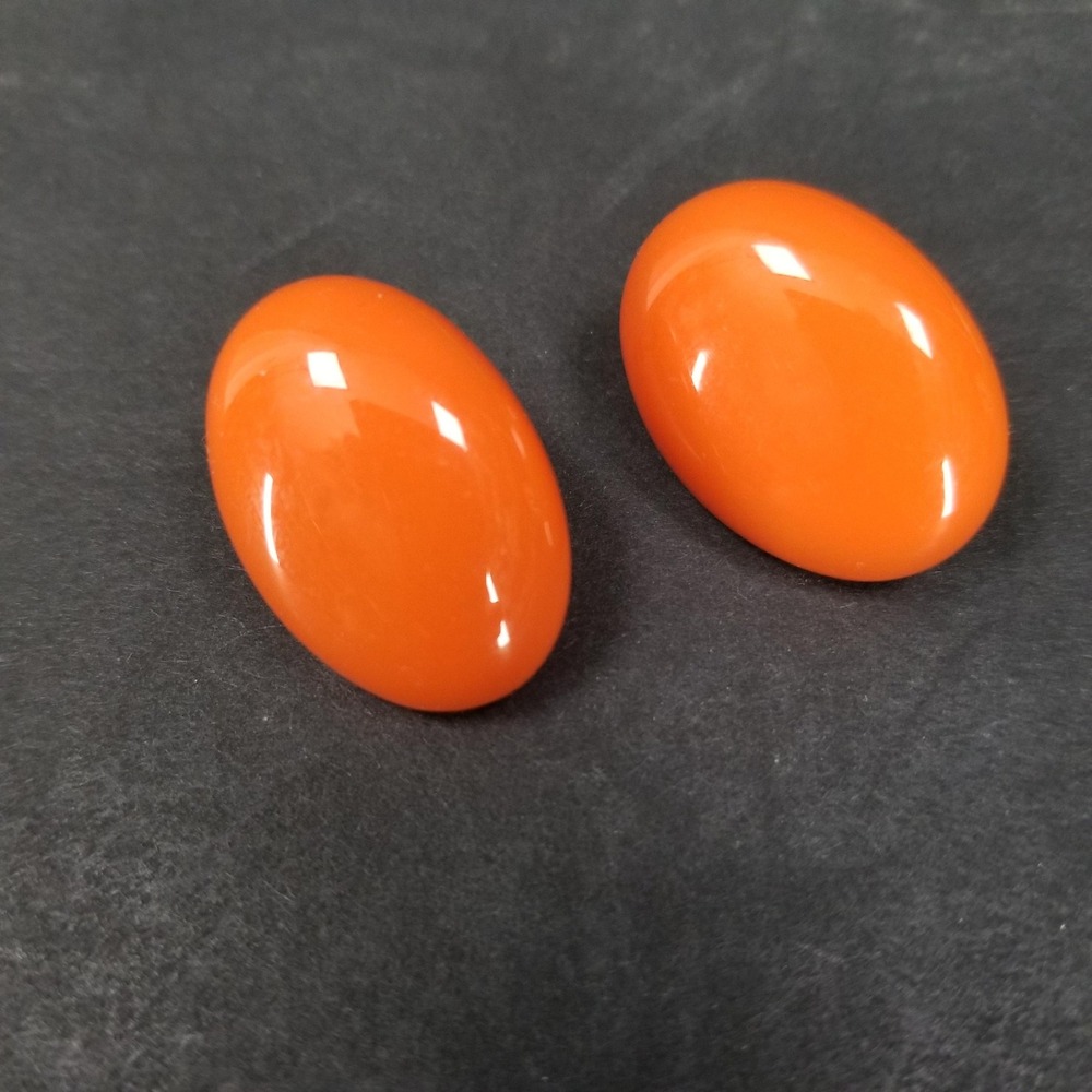 Vintage Style Orange Resin Oval Cabochon Stud Earrings Bold Mod Statement MCM